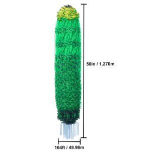 electric fence netting, 50" h x 164' l, livestock net fencing with posts & stakes, portable mesh nets for goats, sheep, deer, hogs, dogs, electric fencing for backyards, gardens, farms, ranches