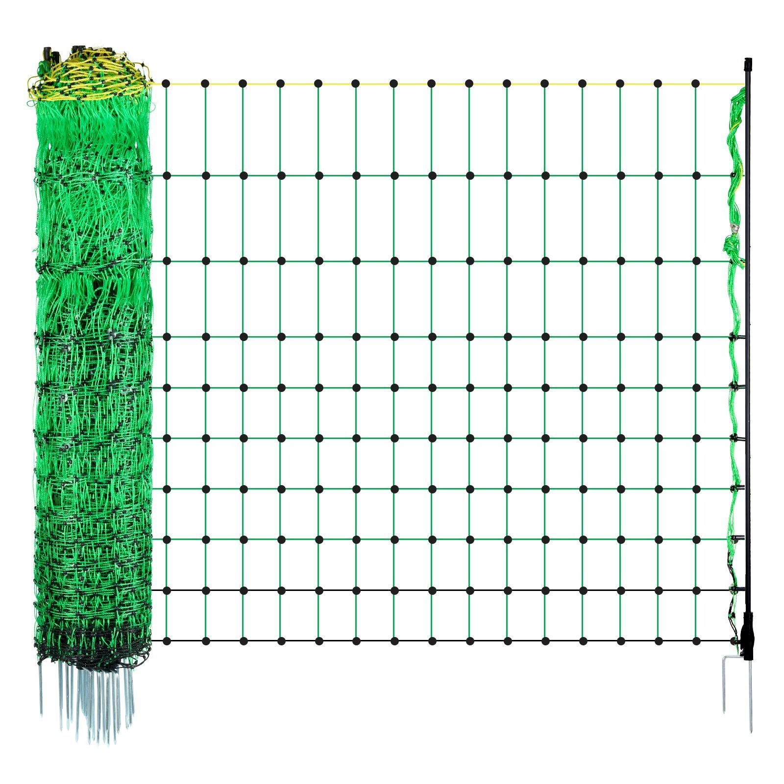 electric fence netting, 50" h x 164' l, livestock net fencing with posts & stakes, portable mesh nets for goats, sheep, deer, hogs, dogs, electric fencing for backyards, gardens, farms, ranches
