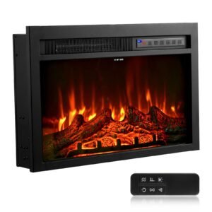 Electric Fireplace Insert, 26 inch Recessed and Wall Mounted with Adjustable Flame Color Brightness & 8h Timer & Remote Control, Indoor Heater w/ 750W/1500W Dual Heating Modes, 5000BTU Black