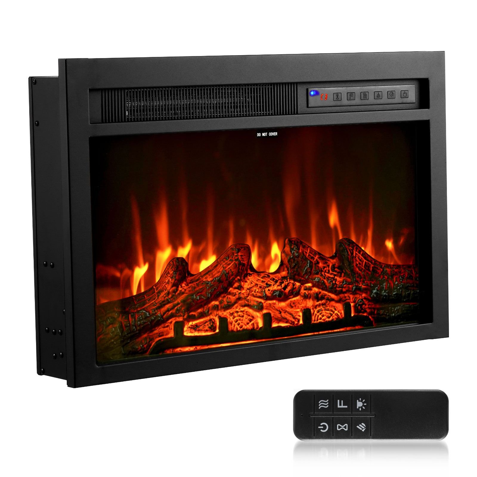 electric fireplace insert, 26 inch recessed and wall mounted with adjustable flame color brightness & 8h timer & remote control, indoor heater w/ 750w/1500w dual heating modes, 5000btu black