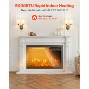 electric fireplace insert, 26 inch recessed and wall mounted with adjustable flame color brightness & 8h timer & remote control, indoor heater w/ 750w/1500w dual heating modes, 5000btu black