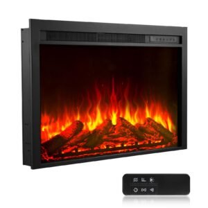 Electric Fireplace Insert, 40 inch Recessed and Wall Mounted with Adjustable Flame Color Brightness & 8h Timer & Remote Control, Indoor Heater w/ 750W/1500W Dual Heating Modes, 5000BTU Black