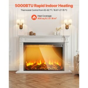 electric fireplace insert, 40 inch recessed and wall mounted with adjustable flame color brightness & 8h timer & remote control, indoor heater w/ 750w/1500w dual heating modes, 5000btu black