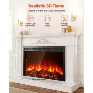 electric fireplace insert, 40 inch recessed and wall mounted with adjustable flame color brightness & 8h timer & remote control, indoor heater w/ 750w/1500w dual heating modes, 5000btu black