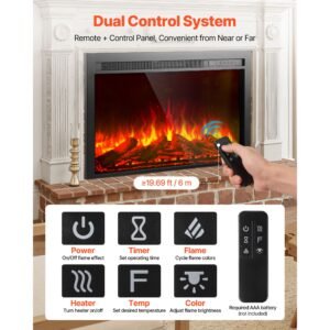 electric fireplace insert, 40 inch recessed and wall mounted with adjustable flame color brightness & 8h timer & remote control, indoor heater w/ 750w/1500w dual heating modes, 5000btu black