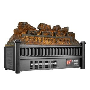 electric fireplace log, 20 inch fireplace insert log heater, with remote controller, 5 adjustable flame brightness, 24h timer, overheat protection, thermostat, for home and office decor black