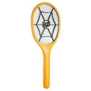 electric fly swatter, zapper racket with 3 layers mesh, powerful fly killer indoor & outdoor with 500mah battery rechargeable for home, bedroom, kitchen and patio, yellow & black