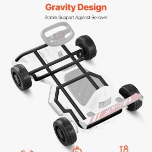 electric go kart, 6v 4.5ah battery, pedal go kart portable outdoor race toy for kids ages 2+, 20000 rpm motor, 2 mph constant speed, led headlight & horn, non slip tires, 44 lbs max load, white