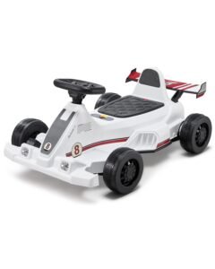 Electric Go Kart, 6V 4.5Ah Battery, Pedal Go Kart Portable Outdoor Race Toy for Kids Ages 2+, 20000 RPM Motor, 2 MPH Constant Speed, LED Headlight & Horn, Non-slip Tires, 44 lbs Max Load, White