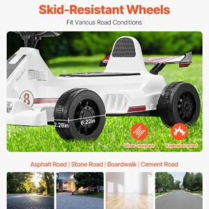electric go kart, 6v 4.5ah battery, pedal go kart portable outdoor race toy for kids ages 2+, 20000 rpm motor, 2 mph constant speed, led headlight & horn, non slip tires, 44 lbs max load, white