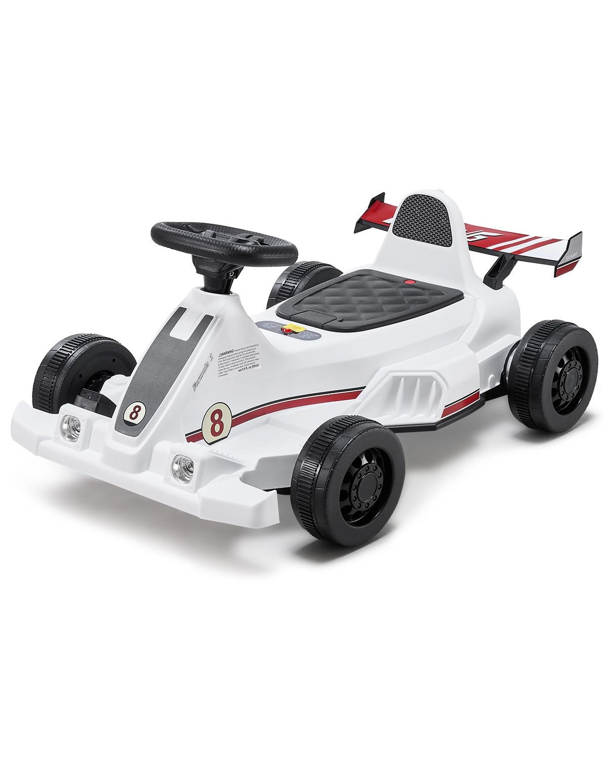 electric go kart, 6v 4.5ah battery, pedal go kart portable outdoor race toy for kids ages 2+, 20000 rpm motor, 2 mph constant speed, led headlight & horn, non slip tires, 44 lbs max load, white