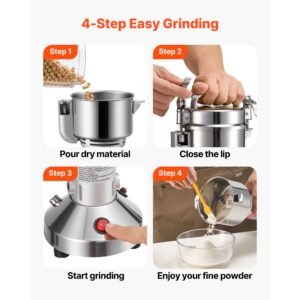 electric grain mill grinder, 0.3 lbs commercial spice grinders, high speed 850w stainless steel pulverizer powder machine, for dry grains, spices, cereals, coffee, corn & pepper, straight type