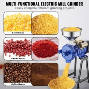electric grain mill grinder, 3000w spice grinders, commercial corn mill with funnel, thickness adjustable powder machine, heavy duty feed flour cereal mill wheat grinders, dry grinder