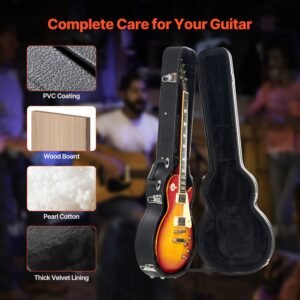 Electric Guitar Hard Case, 41.34 in Gourd-Shaped Guitar Hard Case, With Lock Latch Keys Handle, PVC Padding Soft Lining Water-Resistant Hard Shell Guitar Case, for 39 in LES Paul Guitars, Black