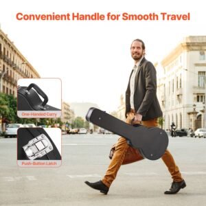 electric guitar hard case, 41.34 in gourd shaped guitar hard case, with lock latch keys handle, pvc padding soft lining water resistant hard shell guitar case, for 39 in les paul guitars, black