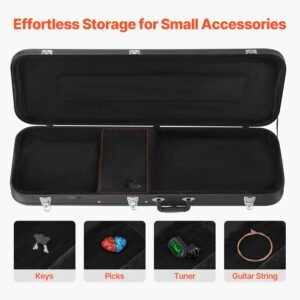 electric guitar hard case, 43.11 in rectangular guitar hard case, with lock latch keys handle, pvc padding soft lining water resistant hard shell guitar cases, for 39 in electric guitars, black