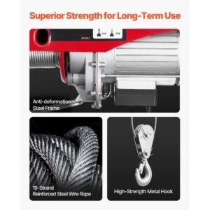 electric hoist, 1320 lbs lifting capacity, 1150w 110v electric steel wire winch with wireless remote control, 40ft single cable lifting height & pure copper motor, for garage warehouse factory