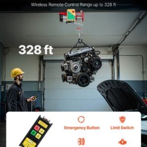 electric hoist, 1760 lbs 120v electric winch with 328 ft wireless remote control, 40 ft single cable lifting height, single/double slings, emergency stop, lift hoist for garage warehouse factory