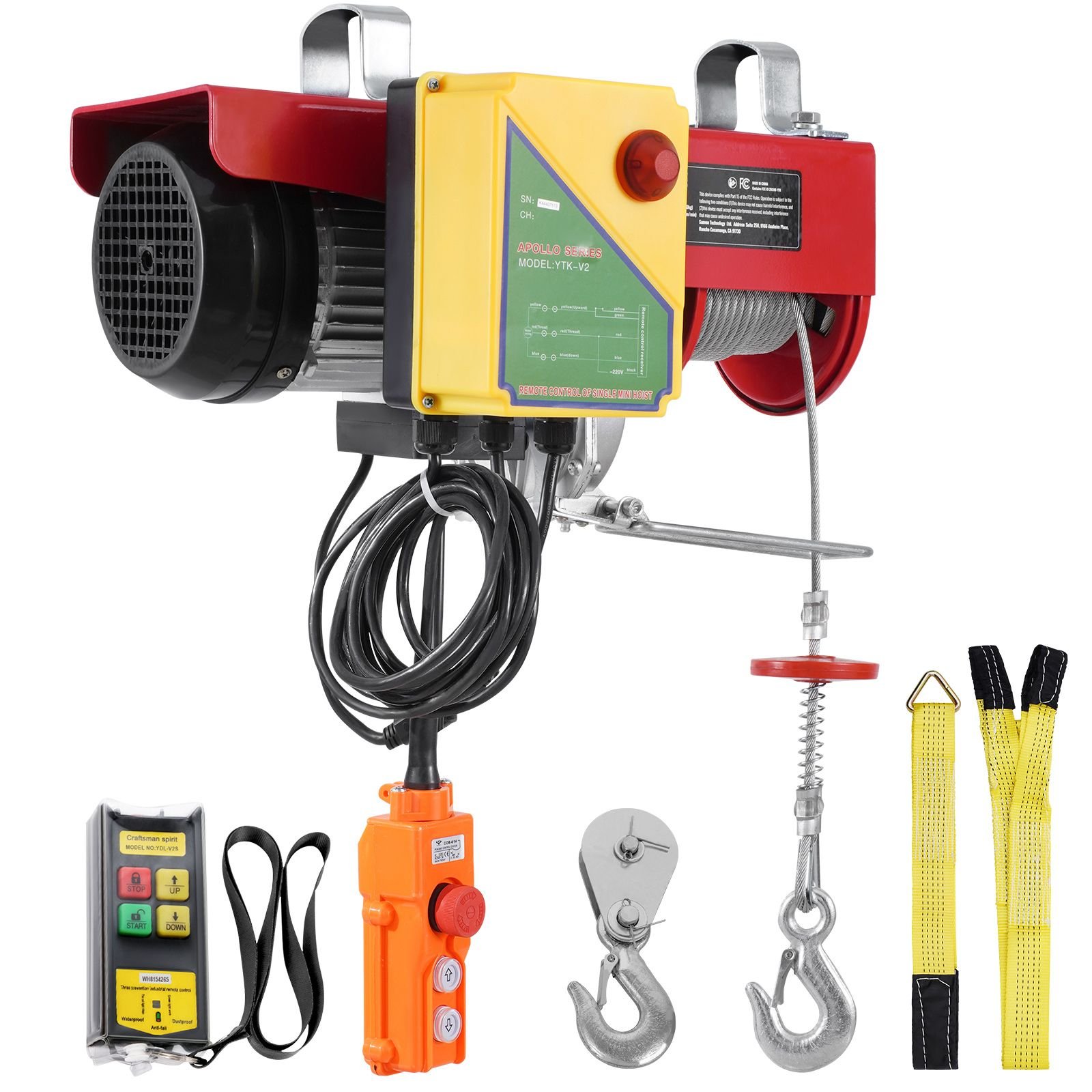 electric hoist, 2200 lbs 120v electric winch with 328 ft wireless & 14 ft wired remote control, 40 ft single cable lifting height, single/double slings, lift hoist for garage warehouse factory