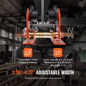 electric hoist manual trolley, 1100 lbs/0.5 ton capacity for pa200 pa250 pa300 pa400 pa500, push beam trolley with dual wheels, 2.36" 4.72" adjustable flange width for straight curved i beam