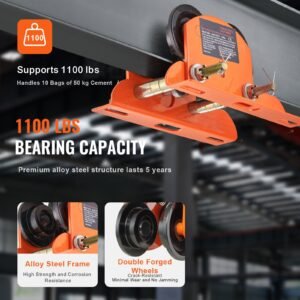 electric hoist manual trolley, 1100 lbs/0.5 ton capacity for pa200 pa250 pa300 pa400 pa500, push beam trolley with dual wheels, 2.36" 4.72" adjustable flange width for straight curved i beam