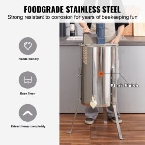 electric honey extractor, 2/4 frames honey spinner extractor, stainless steel beekeeping extraction, apiary centrifuge equipment with height adjustable stand, honeycomb drum spinner with lid