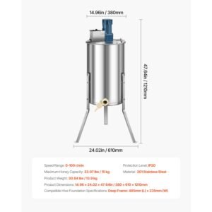 electric honey extractor, 3 frame honey spinner with transparent lid, 140w stainless steel honeycomb drum spinner, height adjustable, honeycomb extraction equipment for beekeeping