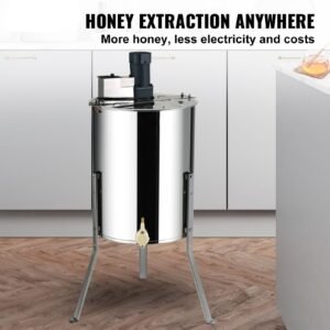 electric honey extractor, 4/8 frames honey spinner extractor, stainless steel beekeeping extraction, apiary centrifuge equipment with height adjustable stand, honeycomb drum spinner with lid