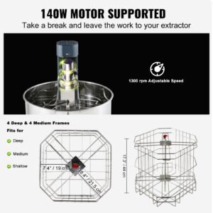 electric honey extractor, 4/8 frames honey spinner extractor, stainless steel beekeeping extraction, apiary centrifuge equipment with height adjustable stand, honeycomb drum spinner with lid