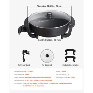 electric hot pot, 1360w 5 l double flavor shabu shabu pot, non stick electric cooker with divider, clear glass lid, temperature control, chinese hotpot for 6 10 people family dinning & party