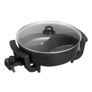 electric hot pot, 1360w 5 l double flavor shabu shabu pot, non stick electric cooker with divider, clear glass lid, temperature control, chinese hotpot for 6 10 people family dinning & party