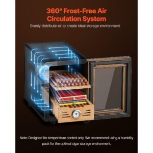 electric humidor, 16l, 100 counts electric cigar humidor cabinet with cooling temperature control, spanish cedar wood shelves & drawers, mechanical hygrometer, 2 layers, cooler for household
