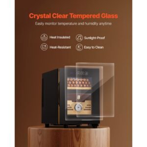 electric humidor, 16l, 100 counts electric cigar humidor cabinet with cooling temperature control, spanish cedar wood shelves & drawers, mechanical hygrometer, 2 layers, cooler for household