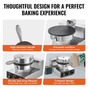 electric ice cream cone maker, commercial 1230w waffle cone machine, non stick stainless steel egg roll mold, with temperature and time control, handle, for restaurant bakery snack bar family