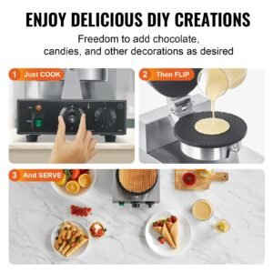 electric ice cream cone maker, commercial 1230w waffle cone machine, non stick stainless steel egg roll mold, with temperature and time control, handle, for restaurant bakery snack bar family
