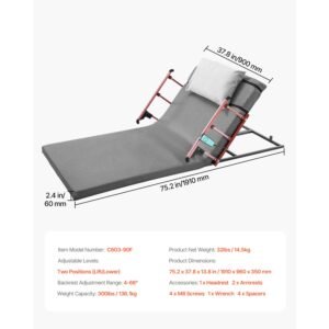 electric lifting backrest for bed, 300 lbs capacity, 4 68° adjustable lifting bed backrest, with folable guardrail & headrest, machine washable, assist pregnant women elderly patient handicap