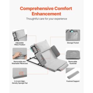 electric lifting backrest for bed, 300 lbs capacity, 4 68° adjustable lifting bed backrest, with guardrail armrest & storage pouch, machine washable, for pregnant women elderly patient handicap