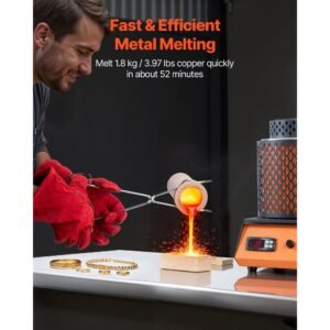 electric melting furnace, 1500w electric metal smelter foundry, 2102 f/1150 c metal smelting machine with 5kg ceramic crucible, gold smelting kit for jewelry making, metal bars, metal components