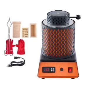 Electric Melting Furnace, 1500W Electric Metal Smelter Foundry, 2102 F/1150 C Metal Smelting Machine with 5kg Ceramic Crucible, Gold Smelting Kit for Jewelry Making, Metal Bars, Metal Components