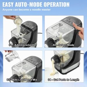 electric pasta maker, 150w automatic noodle maker machine with 8 pasta shapes, 4 intelligent modes, 500g flour capacity pasta maker machine with measuring cups, cleaning brush for home kitchen