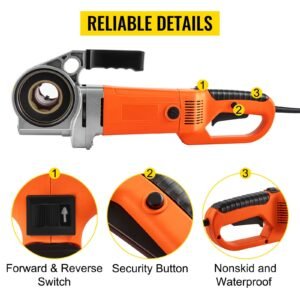 electric pipe threader, 2300w pipe threading machine with 4 dies 1/2" 1 1/4", 110v hand held pipe threader machine with copper motor, portable electric pipe threading kit with carrying case