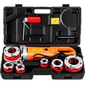 electric pipe threader, 2300w pipe threading machine with 6 dies 1/2" 2", 110v hand held pipe threader machine with copper motor, portable electric pipe threading kit with carrying case