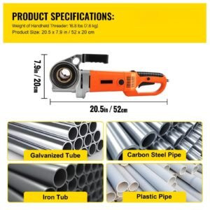 electric pipe threader, 2300w pipe threading machine with 6 dies 1/2" 2", 110v hand held pipe threader machine with copper motor, portable electric pipe threading kit with carrying case