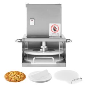 Electric Pizza Dough Press Machine, 6 inch Pizza Pastry Press Plate, Stainless Steel Bread Presser, Adjustable Thickness Commercial Forming Machine, with 100 Pcs Parchment Paper