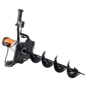 electric post hole digger, 5.71 in auger bit with 1500w powerful motor, 140 rpm alloy steel earth auger drill bit with 10.24 in extension rod, for post hole digging, drilling & tree planting