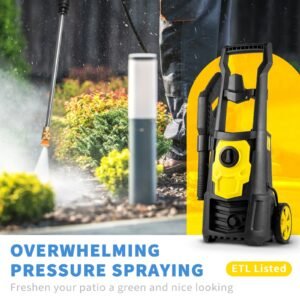 electric power washer, 2000 psi, max 1.65 gpm pressure washer with 30 ft hose & reel, 5 quick connect nozzles, foam cannon, portable to clean patios, cars, fences, driveways, etl listed