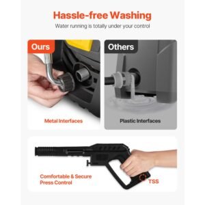 electric pressure washer, 2000 psi, max. 1.76 gpm power washer w/ 30 ft hose, 5 quick connect nozzles, foam cannon, portable to clean patios, cars, fences, driveways, etl listed