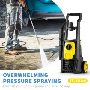 electric pressure washer, 2000 psi, max. 1.76 gpm power washer with 30 ft hose, 5 quick connect nozzles, foam cannon, portable to clean patios, cars, fences, driveways, etl listed