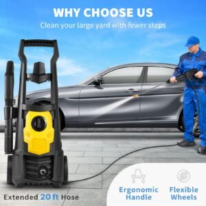 electric pressure washer, 2000 psi, max. 1.76 gpm power washer with 30 ft hose, 5 quick connect nozzles, foam cannon, portable to clean patios, cars, fences, driveways, etl listed