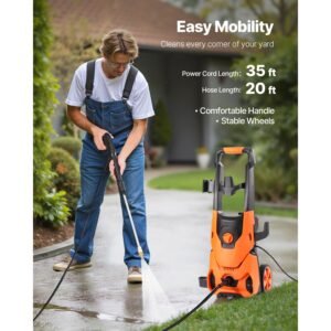 electric pressure washer, max 4200 psi and 2.8 gpm, high power pressure cleaning machine with 4 quick connect nozzles and a foam cannon, ideal for cars/fences/driveways/patios/home cleaning